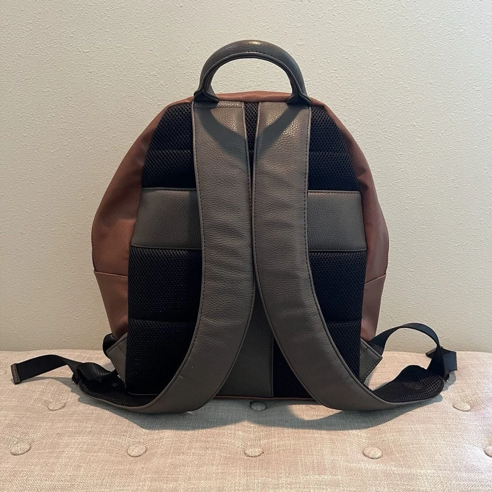 Ted Baker London Eazey Backpack Faux Leather Brown Textured Laptop Bag